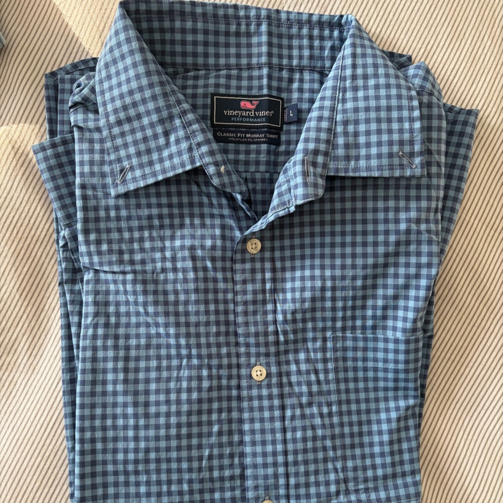 Vineyard Vines Blue and Navy Gingham Button-Down Shirt